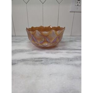 Teleflora‎ Iridescent Carnival Glass Bowl, Quilt Pattern, Decorative Glass Bowl